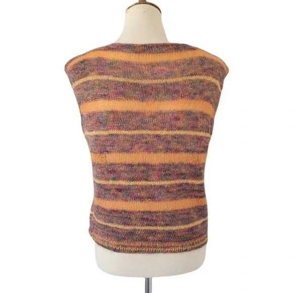 Hand Knit Vintage Striped Sleeveless Sweater‎ Top Multi Color - Picture 4 of 5